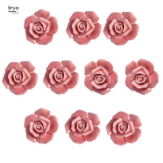 10 pzs manijas de manijas de Flor Rosa de cerámica para puerta cajón+pernos (Rosa) (1)