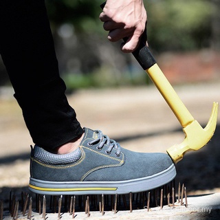 Resistente al desgaste antideslizante zapatos de seguridad de trabajo/botón de los hombres de la moda de acero zapatos dedo del pie zapatillas de deporte impermeable Anti-piercing botas de seguridad UZKL