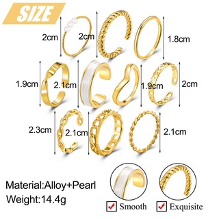 apple 10 unids/set mujeres joyería anillos conjunto de moda ancho cadena anillos de dedo regalo oro fiesta punk mujeres niñas irregular perla (2)