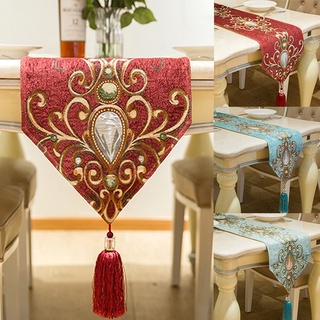 1pc hogar banquete creativo bordado camino de mesa sala de estar mesa simple borla decoración mantel (1)