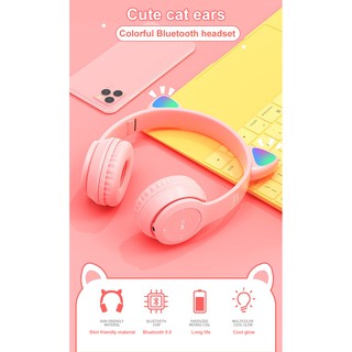 P47m orejas de gato auriculares inalámbricos Audio diadema HIFI estéreo auriculares TF tarjeta niñas niñas mujeres alámbricos auriculares niños