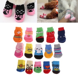 TEKE 1 juego de calcetines para mascotas mezcla de algodón lindo perro cachorro gato antideslizante suave caliente zapatos de invierno (7)