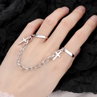 Vintage doble cruz anillo de cadena/anillo de articulación ajustable para mujeres hombres/Hip Hop Punk anillos de dedo fiesta joyería