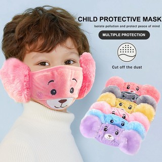 {HS} Máscara de peluche de dos en uno con diseño de oso para protección de orejas para niños