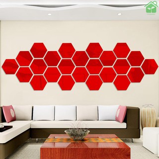 12 piezas 3D hexagonal acrílico espejo pegatinas de pared DIY arte decoración Mural pegatinas decoración del hogar sala de estar espejo pegatina decorativa roja grande * cm conjunto de 12