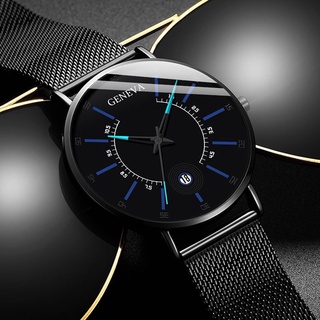 Geneva reloj de negocios para hombre/reloj de pulsera de cuarzo analógico ultrafino Ultra delgado de acero inoxidable con correa de malla
