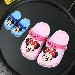 Sandálias infantil antiderrapante do desenho mickey, sandálias para bebês meninos e meninas, sola macia e sapatos de furo