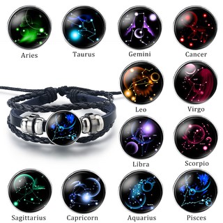 2021 moda joyería multicapa tejido cuero 12 constelaciones pulsera encanto de acero inoxidable 12 zodiaco brazaletes para las mujeres (1)
