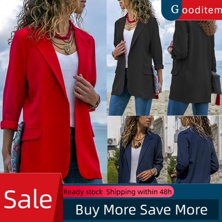 gooditem moda mujeres color sólido solapa manga larga casual slim blazer abrigo traje chaqueta