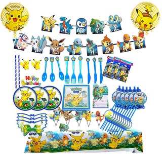 Pokémon Pikachu desechable vajilla decoración conjunto Banner pastel Topper plato paja bebé fiesta de cumpleaños necesidades (1)