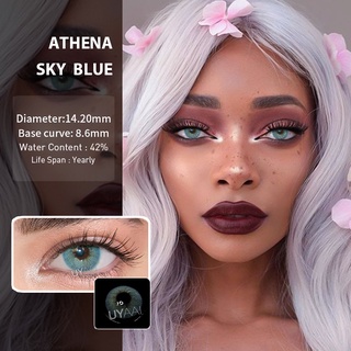 UYAAI lentes de contacto naturales lentes de contacto de Color para ojos 2pcs (1 par) uso anual serie Athena series Sky blue