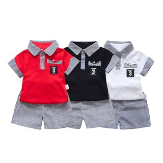 niños bebé niño ropa trajes conjunto niños polo t-shirt + pantalones cortos de rayas traje de verano