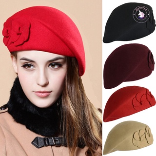 sombreros de boina francesa de lana retro para mujer/gorro de decoración de flores/gorro para dama