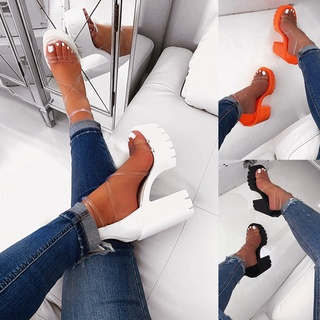 [EFE] mujer tacón grueso con cremallera plataforma impermeable zapatos de tacón alto sandalias (1)