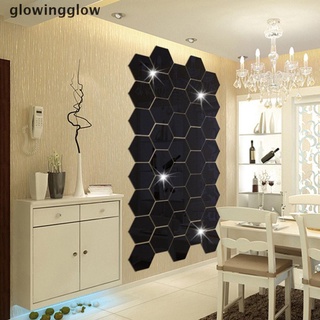 glwg 12pcs diy espejo 3d pegatinas de pared hexagonal acrílico espejo decoración pegatina mural arte resplandor