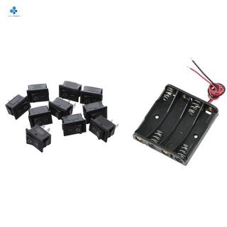 1 pieza negro 4 x 1,5 v aaa soporte de batería caja de almacenamiento con cables de alambre y 10 piezas spst mini negro 2 pines interruptor basculante