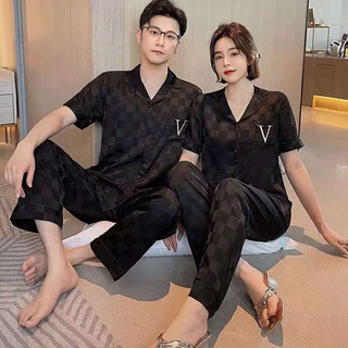Nueva pareja pijamas mujeres hielo seda moda hogar ropa de los hombres pijamas femenino trajes