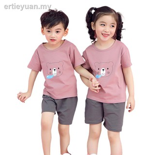 3-10 años de edad de los niños de manga corta camiseta pantalones cortos conjunto de moda niños y niñas pijamas dormir pantalones de bebé ropa de hogar