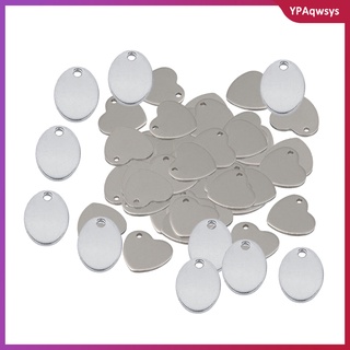 60Pc Metal Flat Heart Oval Blank Stamping Charms Tag Pendants Jewelry Making