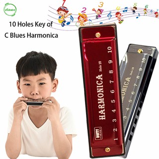 CF armónica de 10 agujeros C Key Blues Metal armónica instrumento Musical niños juguete educativo con estuche (2)