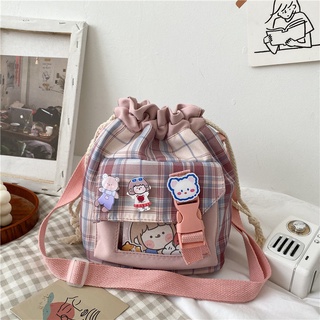 insEstilo japonés dulce y lindo bandolera bolso de lona Niña estudiante coreano versátil de un hombro de verano Fairy Bucket bolsa (9)