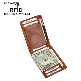 Roswetty-Cartera De Cuero Genuino Para Hombre , Diseño De Bloqueo RFID , Clip De Dinero