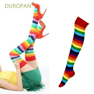DUROPAN 1Pair Trendy Women Stripey Stockings Fashion Rainbow Colorful Stockings Long Stockings Polyester Cotton Over Knee Stocking for Lady Girl Practice Socks New Arrival High Tights/Multicolor