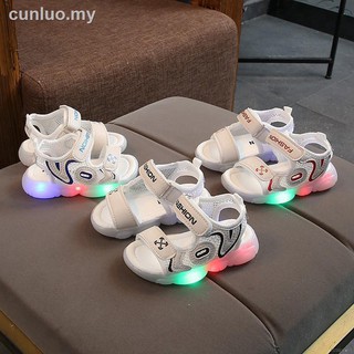 WALKERS Verano bebé niño niña transpirable antideslizante LED luminoso zapatos de la PU sandalias niño suave Soled primeros pasos