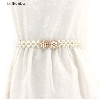 [trillionba] Mujer Elegante Elástico Vestido Cinturón Perlas Cadena Cintura Moda . (7)