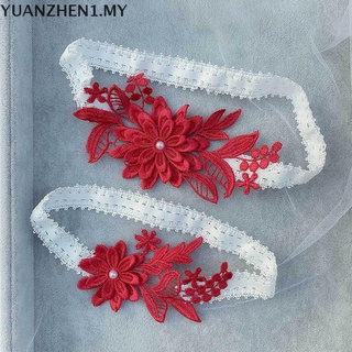 Yazhen flor de encaje cristal diamantes de imitación perlas boda liguero nupcial muslo pierna liguero.