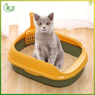 Caja de arena para gatos, tapa abierta, plástico, mascotas, gatos, bandeja de arena segura para gatitos, fácil de limpiar, inodoro con pala de arena
