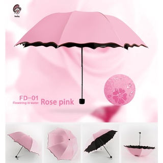 paraguas portátiles para mujer a prueba de viento 3 pliegues flores en cambio de agua color anti-uv sol/lluvia paraguas