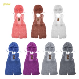 crecer bebé recién nacido fotografía accesorios niño niña trajes lindo oso sombrero y mono conjunto suave mohair bebe foto ropa jumsuit