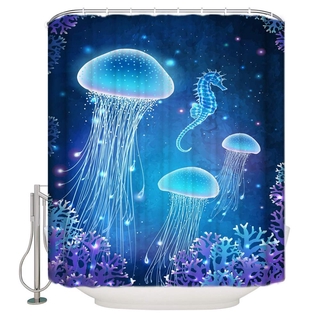 medusas caballito de mar su tarjeta de inspiración cortina de ducha para baño bañera, decoración del hogar hotel moho impermeable poliéster (1)