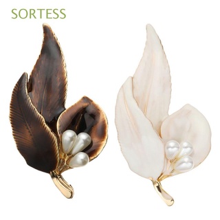 SORTESS 2PCS Fashion Enamel Women Modern Leaf Pearl Brooch Gift Suit Accessories Bag Clothes Label Jewelry Pin