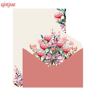 QINJUE flor patrón sobres precioso papel de escritura conjunto de boda cumpleaños sobre fiesta invitación