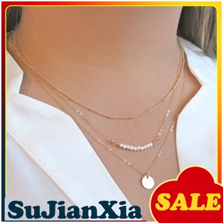 Collar con colgante De tres capas con perlas postizas Sujianxia para mujer (1)