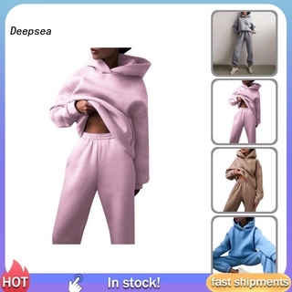 DPA Mid Waist Sweatshirt Suit Hooded Elastic Waist Ankle Banded Two Piece Set Pockets for Daily Wear (1)