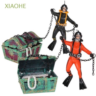 Xiaohe simulación aireación cazador de tesoros Diver Frogman caja del tesoro neumática adorno tanque de peces decoración/Multicolor