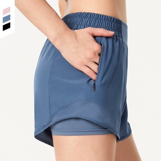 Nuevos pantalones cortos deportivos europeos y americanos para mujer Pantalones calientes de verano de doble capa Anti-exposición Casual de secado rápido para correr transpirable bolsillo