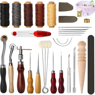 31 piezas de herramientas de costura de cuero DIY cuero artesanía Kit de costura a mano con Groover Awl dedal encerado