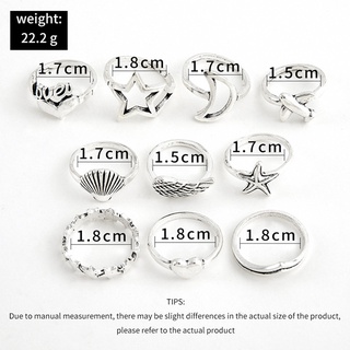10 unids/set vintage plata corazón estrella luna anillos conjunto de moda punk geométrico anillos para mujeres fiesta boda joyería accesorios (2)