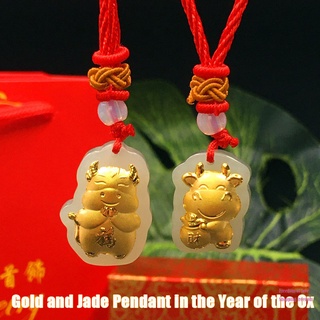 2021 chino zodiaco año del búfalo colgante de oro de 24 quilates con regalo de Jade verde nephrita Natural