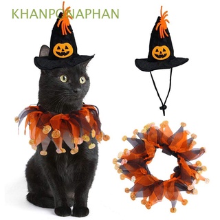 khanponaphan patrón de calavera collar de gato calabaza mascota sombrero gato disfraz mascota halloween suministros kawaii mascotas accesorios gato vestir halloween ajustable gato calabaza sombrero