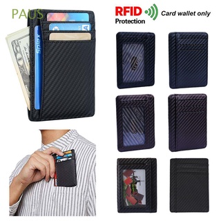 PAUS Men's Slim Wallet Pu Leather Anti-chief RFID Blocking Credit Card Holder Fashion Carbon Fiber Coin Pocket Money Clip