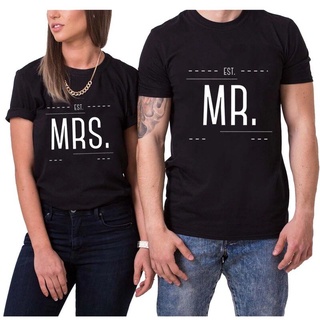 Pareja camiseta MR MRS impresión amantes camiseta de manga corta O cuello pareja camiseta mujeres hombre camiseta Tops ropa 0XWV