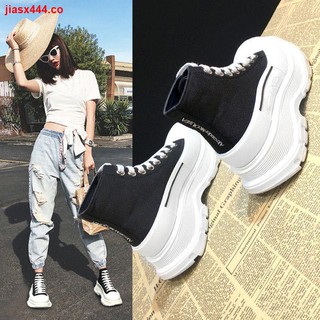 ◆McQueen s old shoes women s platform high-top canvas shoes women s mid-heel couple sneakers McQueen s same white shoes