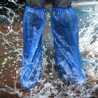 idndeo desechable larga cubierta de zapatos con banda de goma desechable cubiertas de zapatos azul zapatos de lluvia y botas cubierta de plástico largo cubierta de zapatos transparente impermeable antideslizante overshoe para mujeres hombres botas de agua cubierta de uso de día lluvioso cubierta