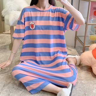 Pijama Mujer Raya Algodón Estampado Suelto Largo Camisón Pijamas