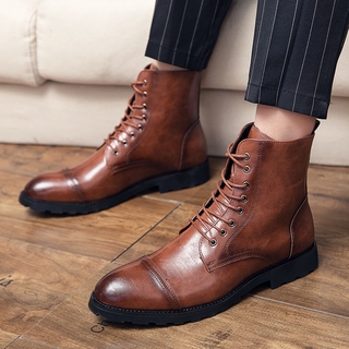 Botas de gran tamaño botas de hombre botas de encaje botas retro botas Vintage de los hombres botas de cuero genuino botas de cuero completo botas de negocios